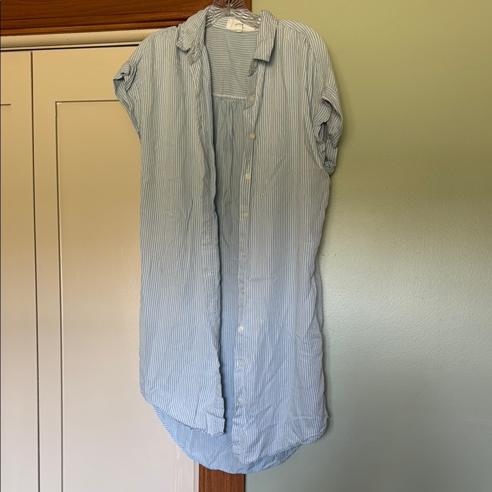 Blue Striped Button-Up Shirt Dress
